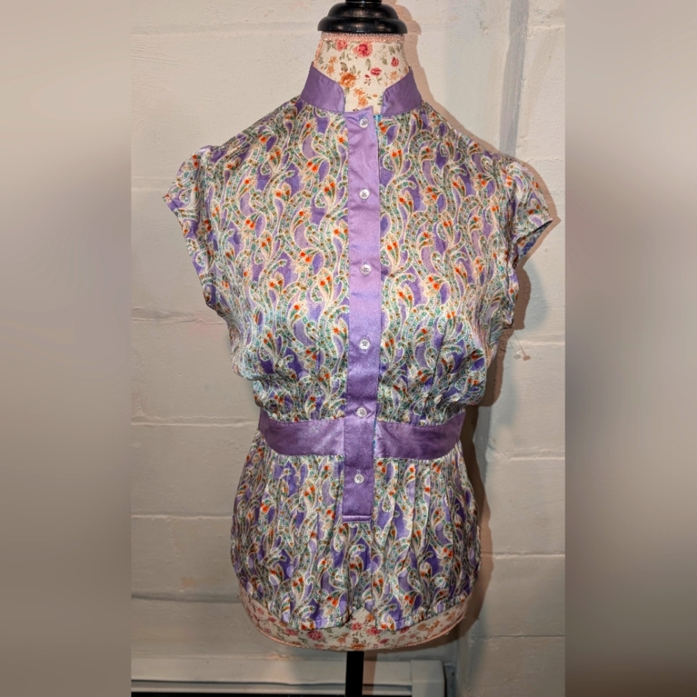 Robert graham Silk Purple Paisley Women's Top
